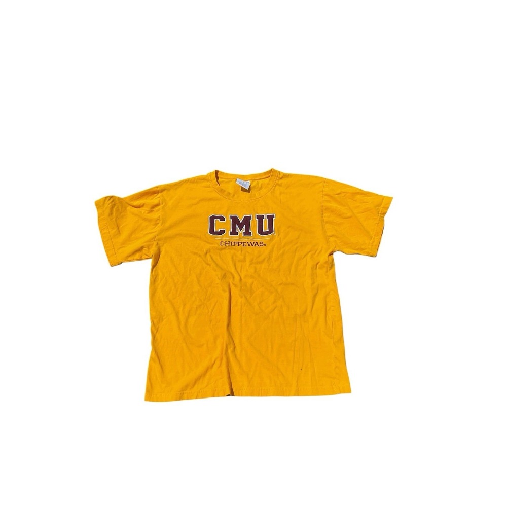 Vintage Champion Central Michigan Yellow Embroidered Short Sleeve T Shirt XL
